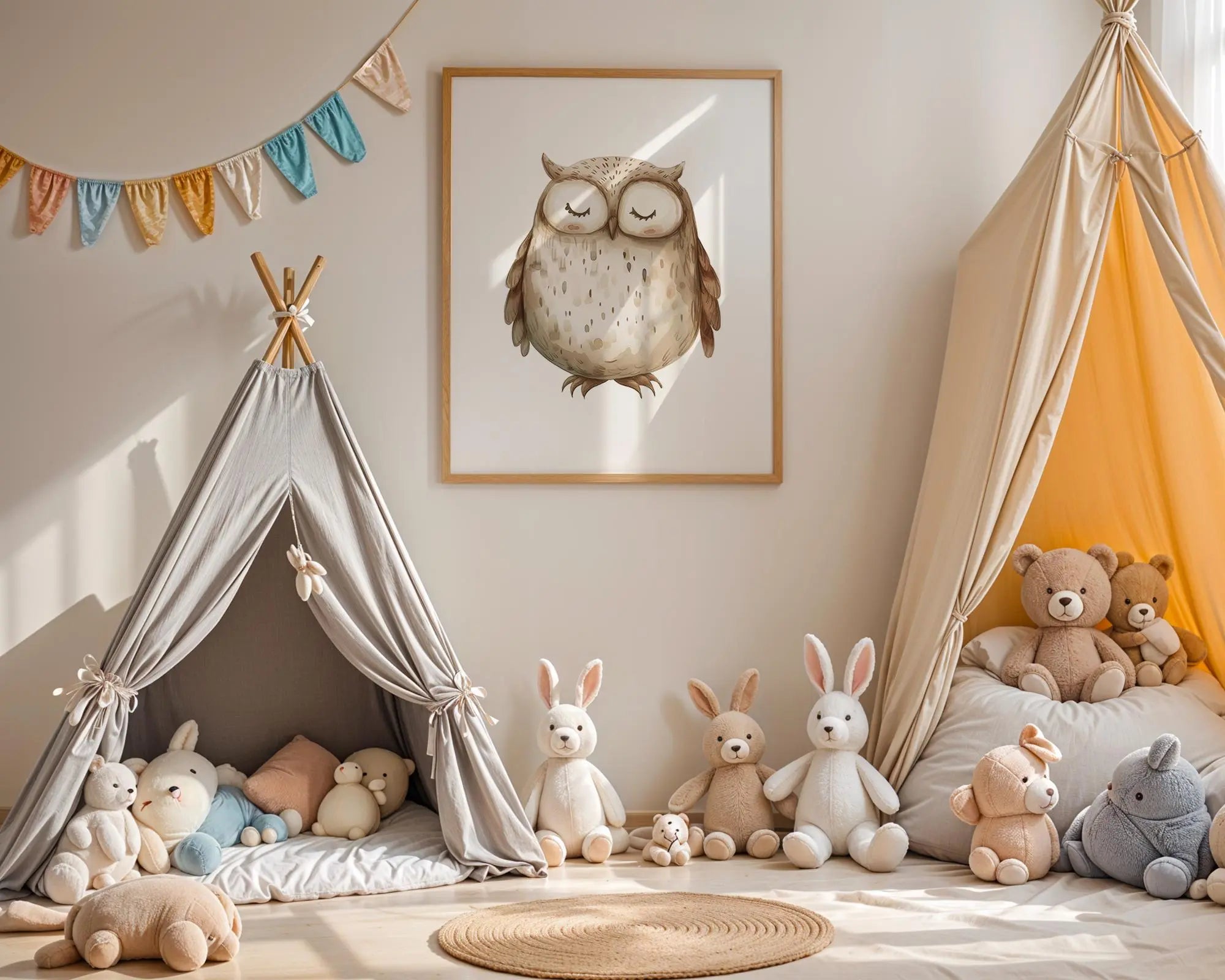 Playroom Ideas | Sleeping Owl Nursery Wall Art | Woodland Bird Baby Decor wall art print, modern home decor, unframed artwork by Nomad & Nest