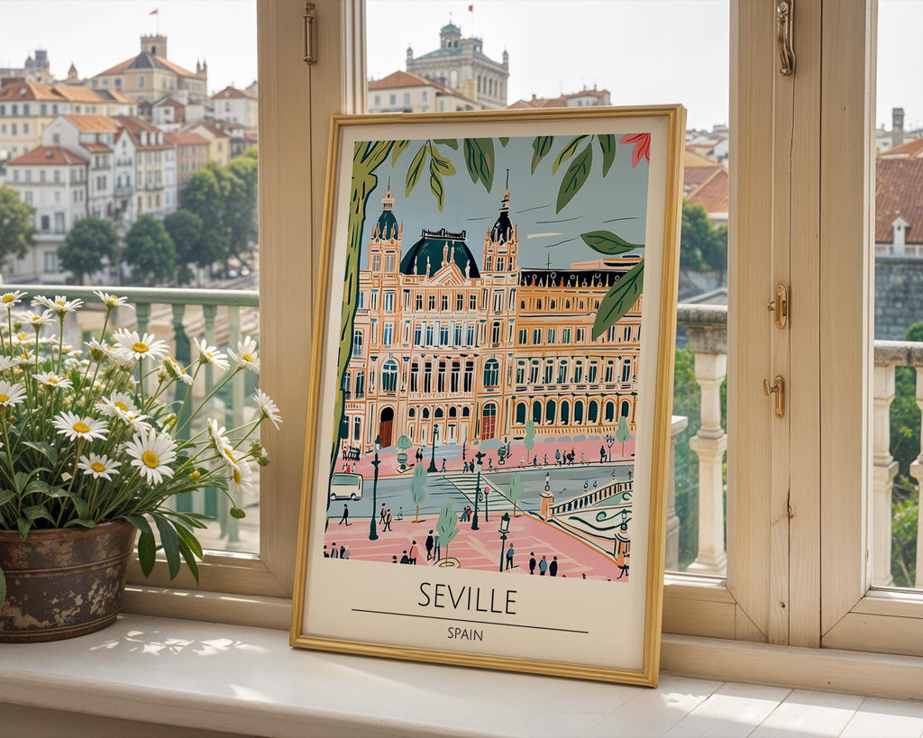 Seville Spain Travel Poster | Sagrada Familia Architecture Print wall art print, modern home decor, unframed artwork by Nomad & Nest