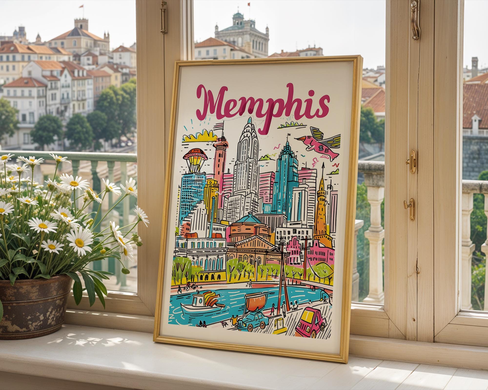 Memphis Travel Poster | Colorful Cityscape Art Print wall art print, modern home decor, unframed artwork by Nomad & Nest