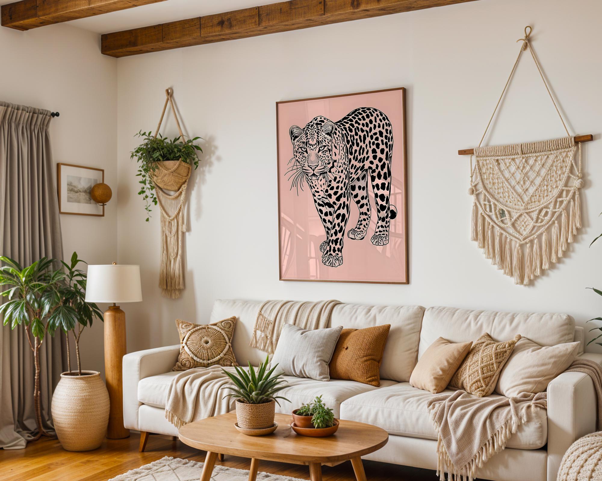 Modern Pop Art | Elegant Leopard  Print | Minimalist Pink Jungle Cat Illustration wall art print, modern home decor, unframed artwork by Nomad & Nest