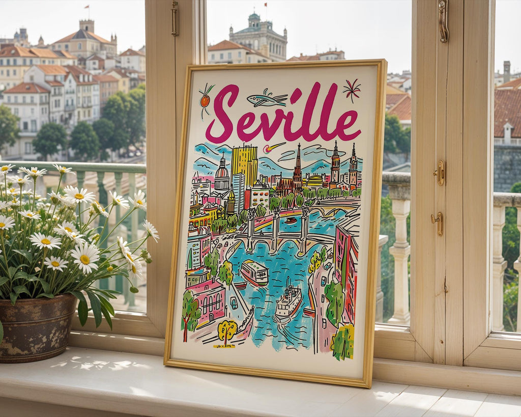 Seville Cityscape Poster | Colorful Spanish Travel Print wall art print, modern home decor, unframed artwork by Nomad & Nest