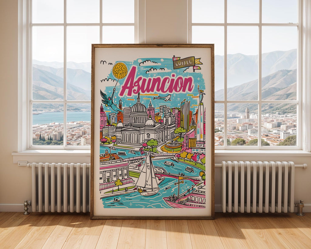 Asunción Paraguay Travel Poster | Colorful City Skyline Art wall art print, modern home decor, unframed artwork by Nomad & Nest