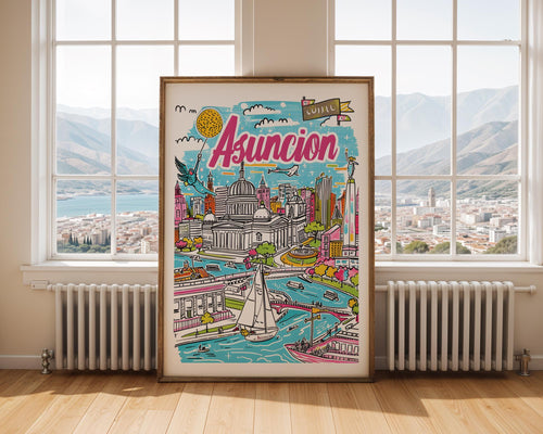Asunción Paraguay Travel Poster | Colorful City Skyline Art wall art print, modern home decor, unframed artwork by Nomad & Nest
