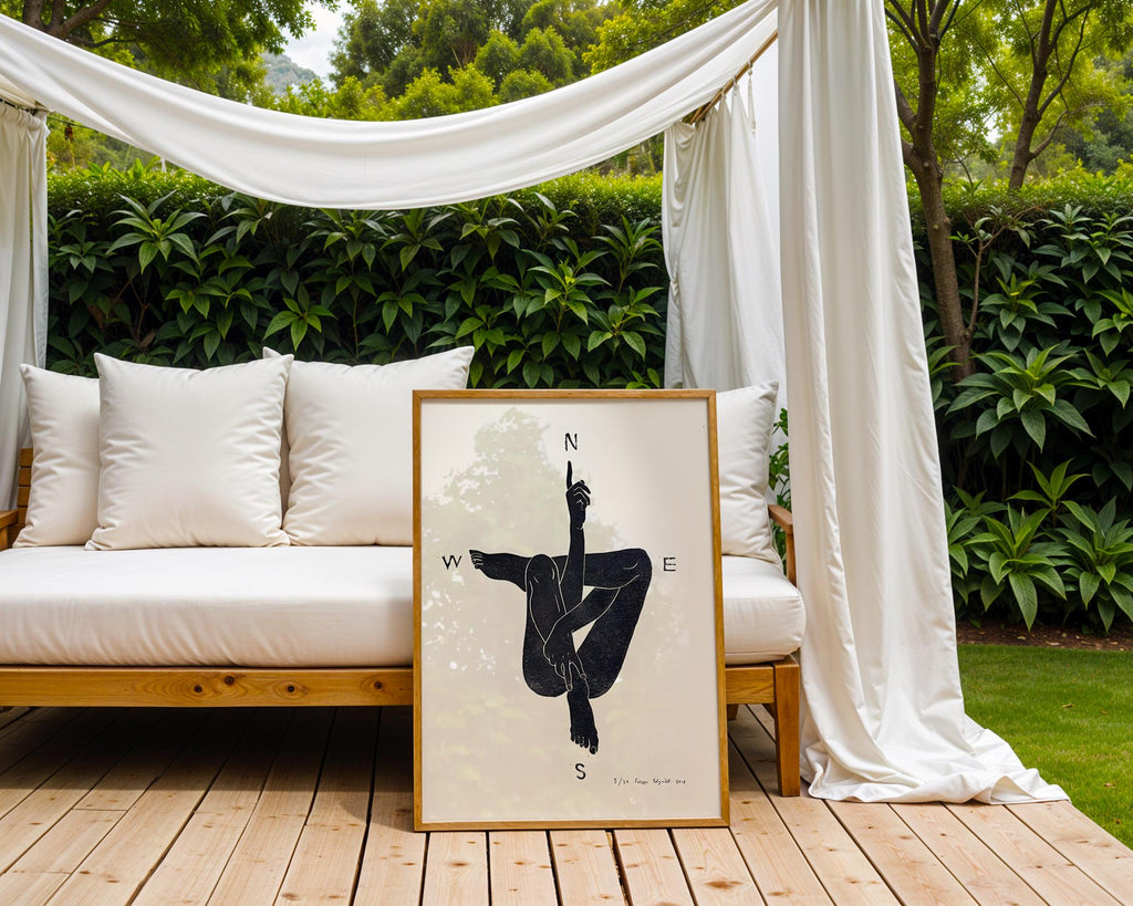 Minimalist Compass Nude Art Print | Abstract Figure Line Poster wall art print, modern home decor, unframed artwork by Nomad & Nest
