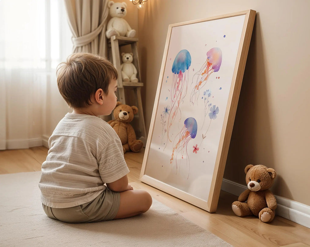 Playroom Ideas | Watercolour Jellyfish Nursery Art | Ocean Animal Wall Print wall art print, modern home decor, unframed artwork by Nomad & Nest