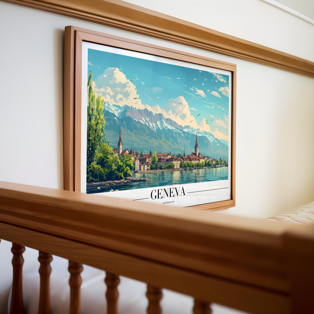 Geneva Switzerland Poster | Alpine Lake City Art Print wall art print, modern home decor, unframed artwork by Nomad & Nest