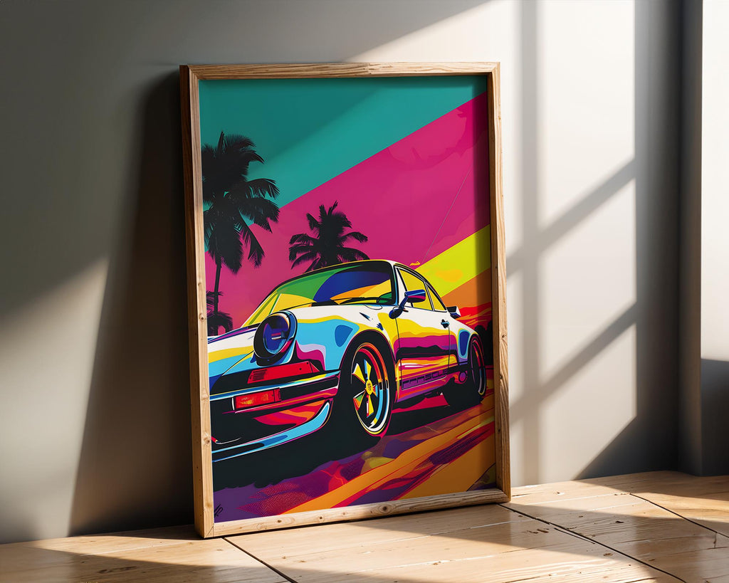 Modern Pop Art | Retro Porsche 911  Print | Tropical Sunset Coastal wall art print, modern home decor, unframed artwork by Nomad & Nest