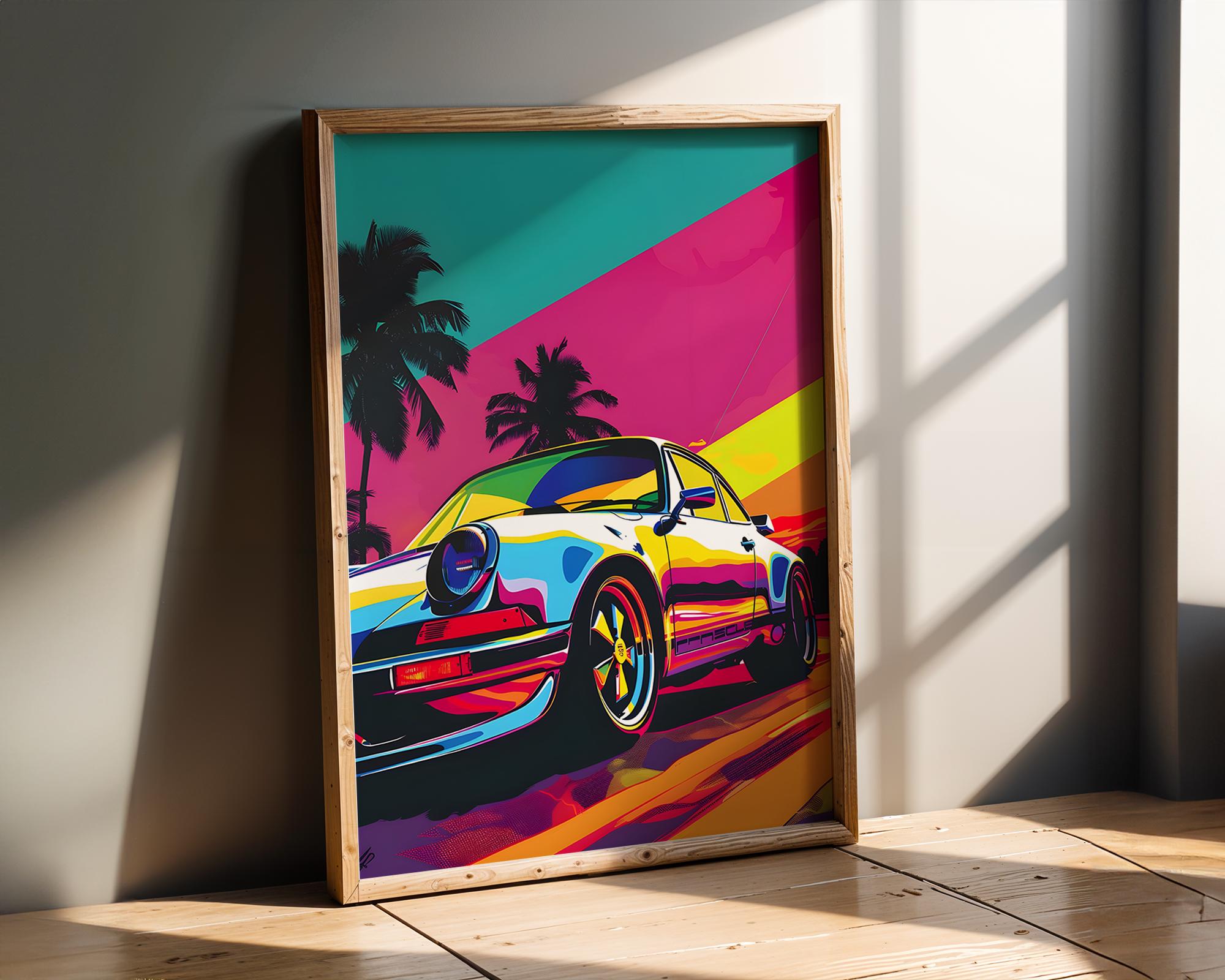 Modern Pop Art | Retro Porsche 911  Print | Tropical Sunset Coastal wall art print, modern home decor, unframed artwork by Nomad & Nest