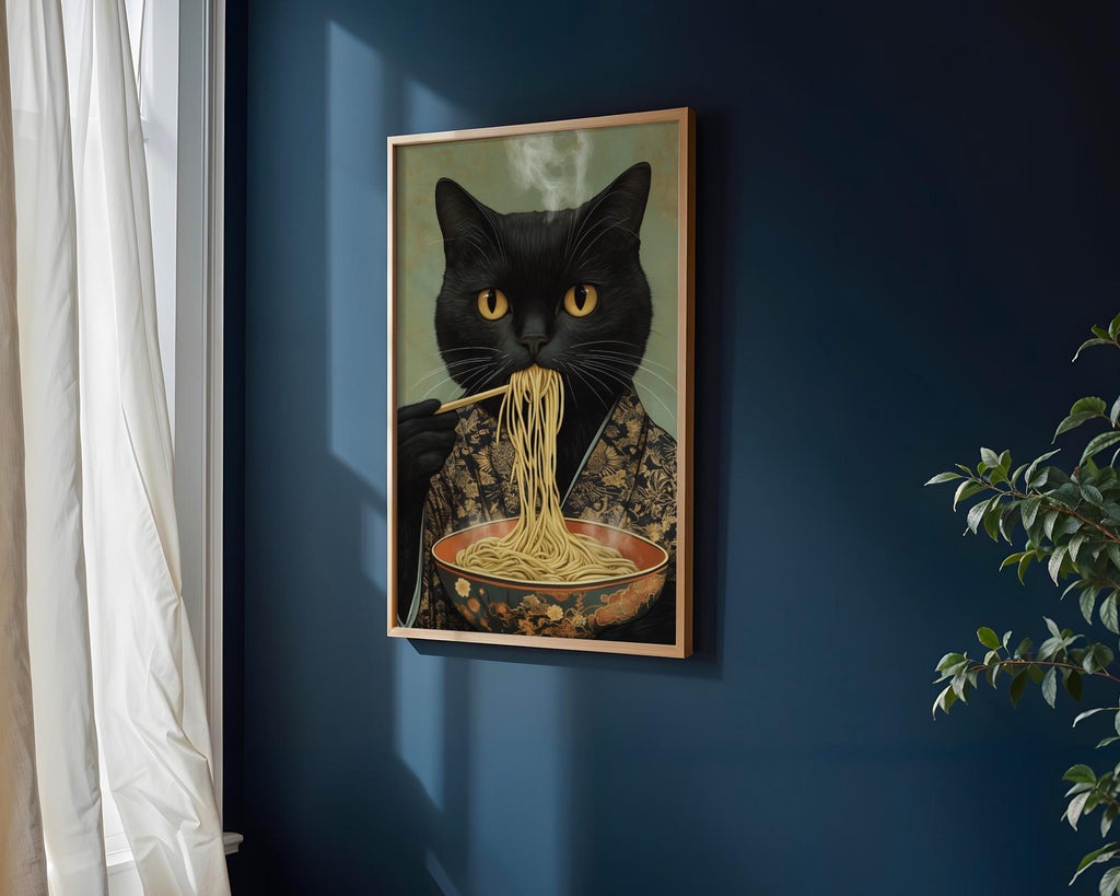 Japanese Poster | Ramen Cat Art Print – Funny  Kimono wall art print, modern home decor, unframed artwork by Nomad & Nest