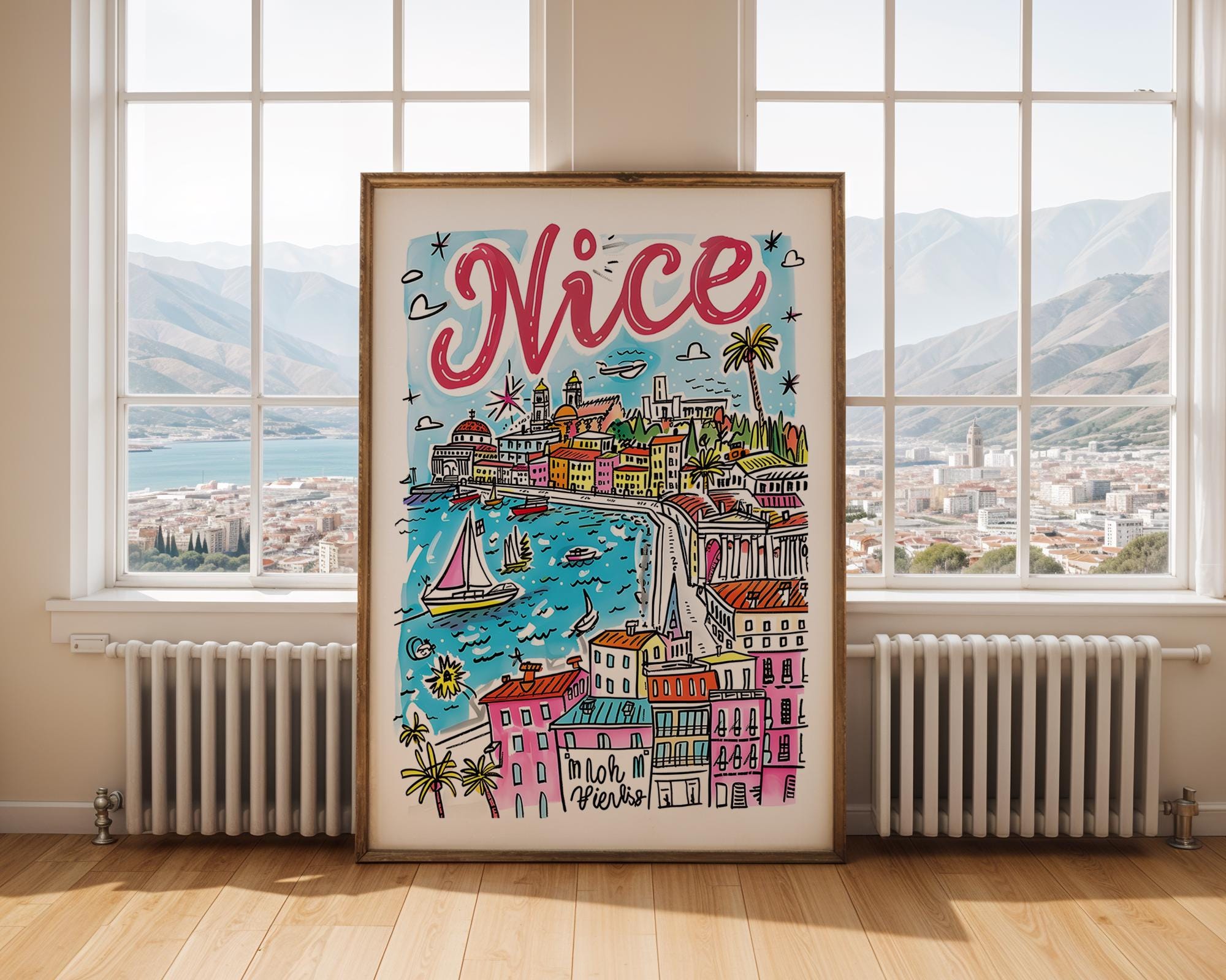 Nice France Poster | Colorful Hand-Drawn Travel Print wall art print, modern home decor, unframed artwork by Nomad & Nest