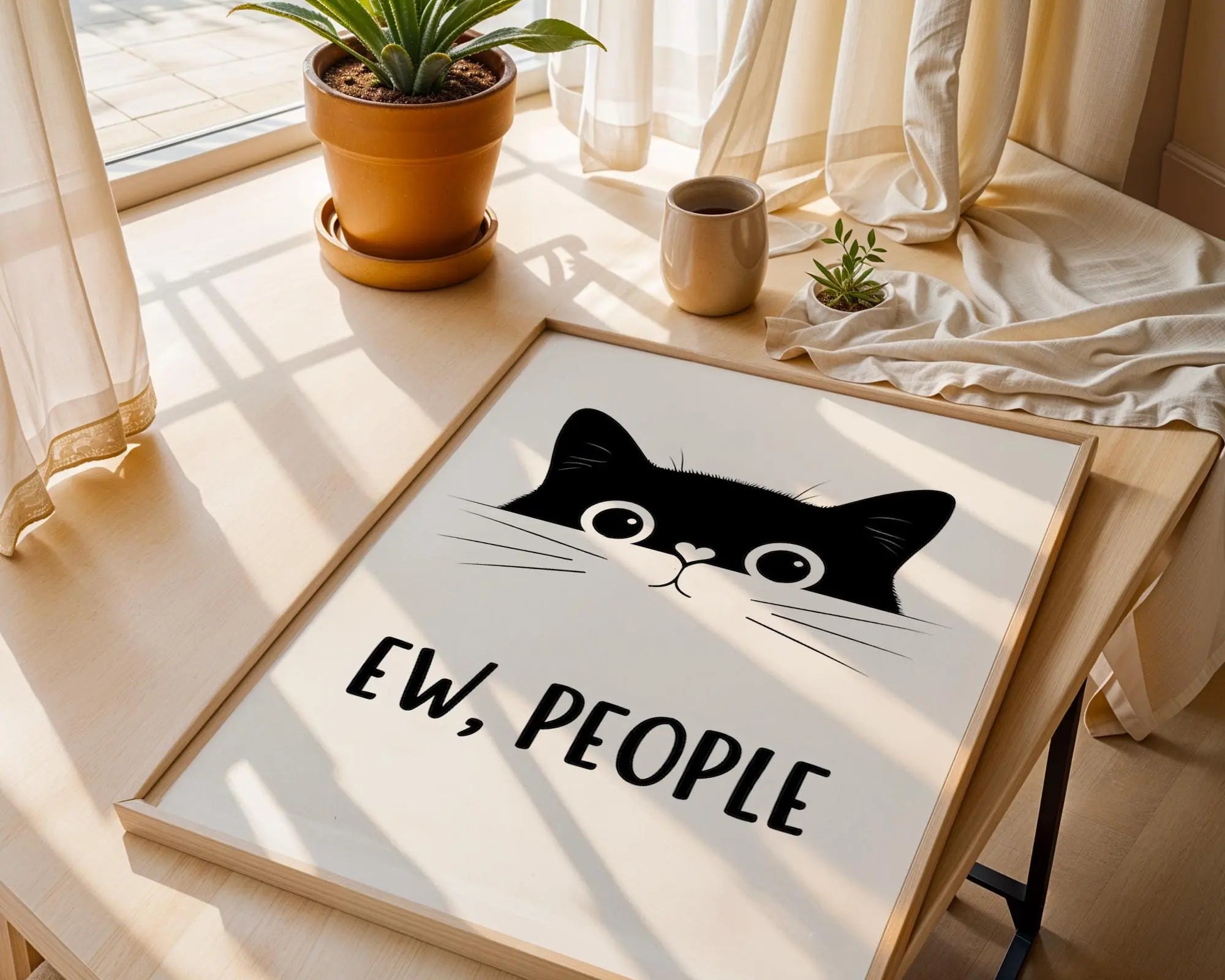 Positive Emotion | Ew People Cat Wall Art | Funny Cat Quote Print | Minimal Humor Poster wall art print, modern home decor, unframed artwork by Nomad & Nest