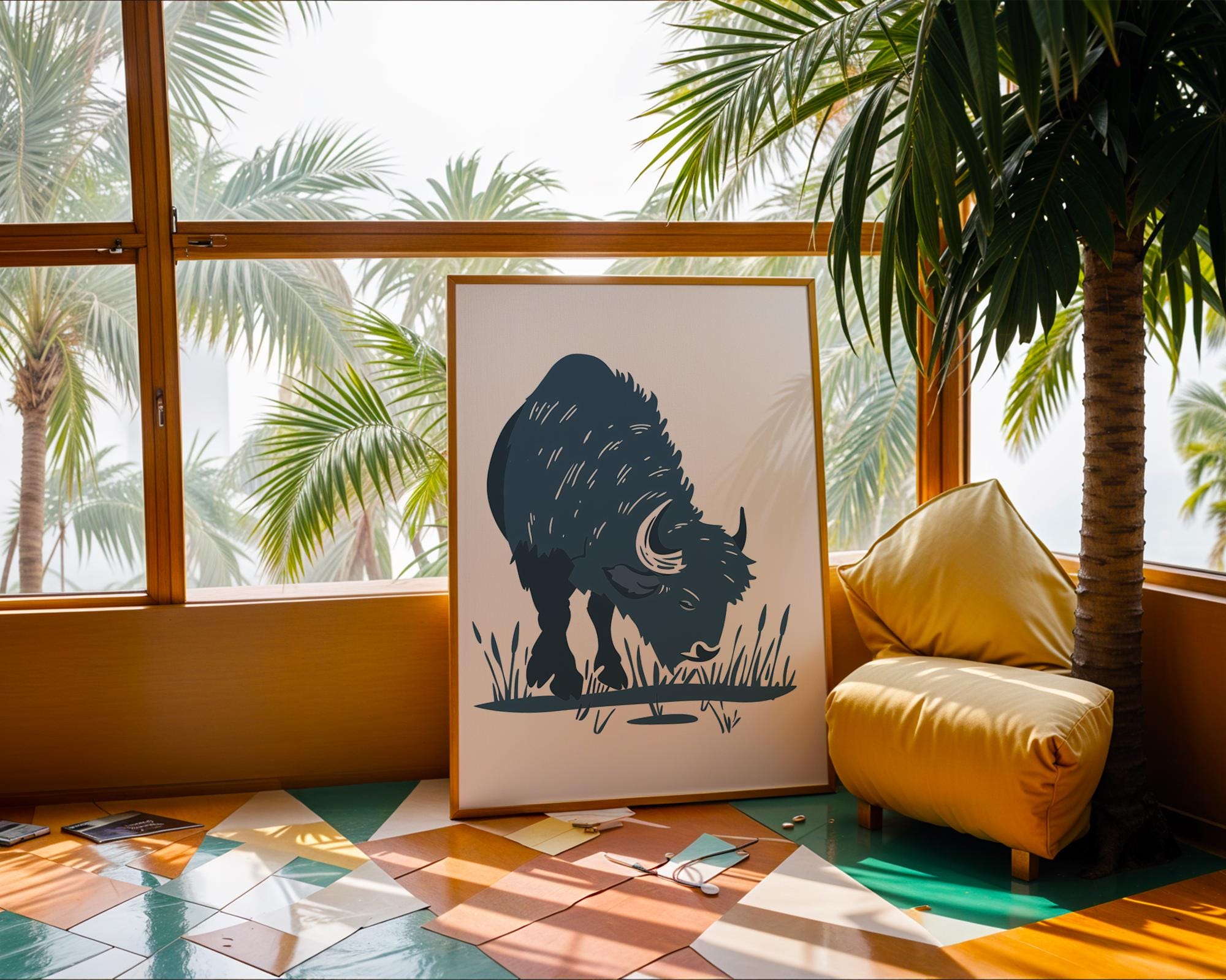 Minimalist Bison Print | Modern Wildlife Art, Western Decor wall art print, modern home decor, unframed artwork by Nomad & Nest