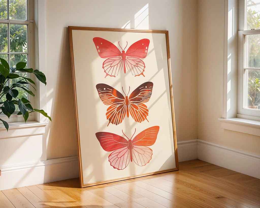 Red Butterflies Wall Art Print | Modern Insect Illustration wall art print, modern home decor, unframed artwork by Nomad & Nest