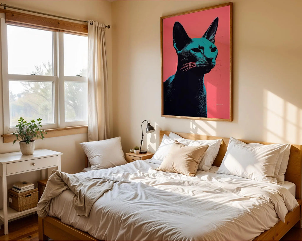 Pop Art Cat Portrait Print | Neon Blue and Pink Feline Poster wall art print, modern home decor, unframed artwork by Nomad & Nest