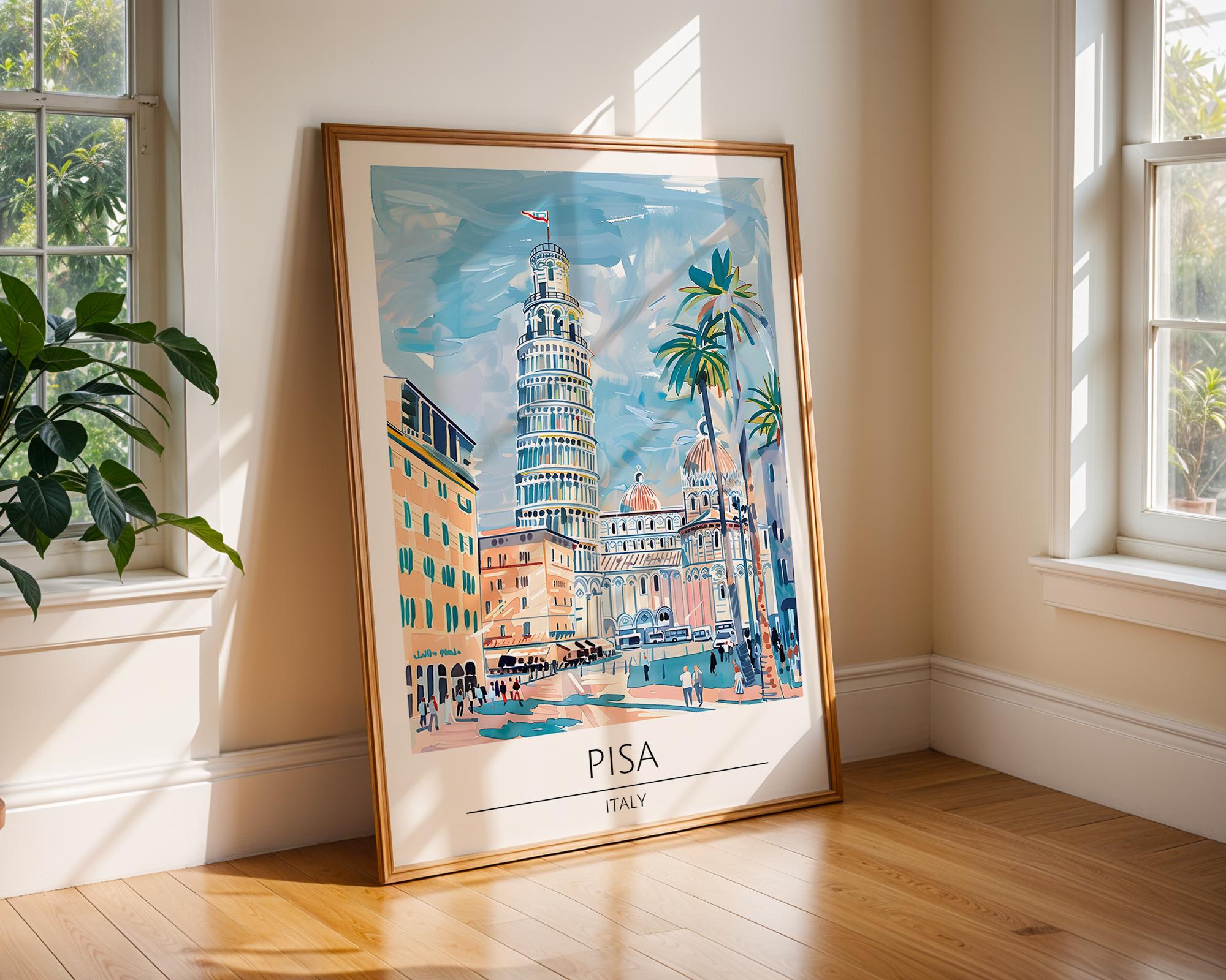 Leaning Tower of Pisa Print | Illustrated Italian Travel Poster wall art print, modern home decor, unframed artwork by Nomad & Nest