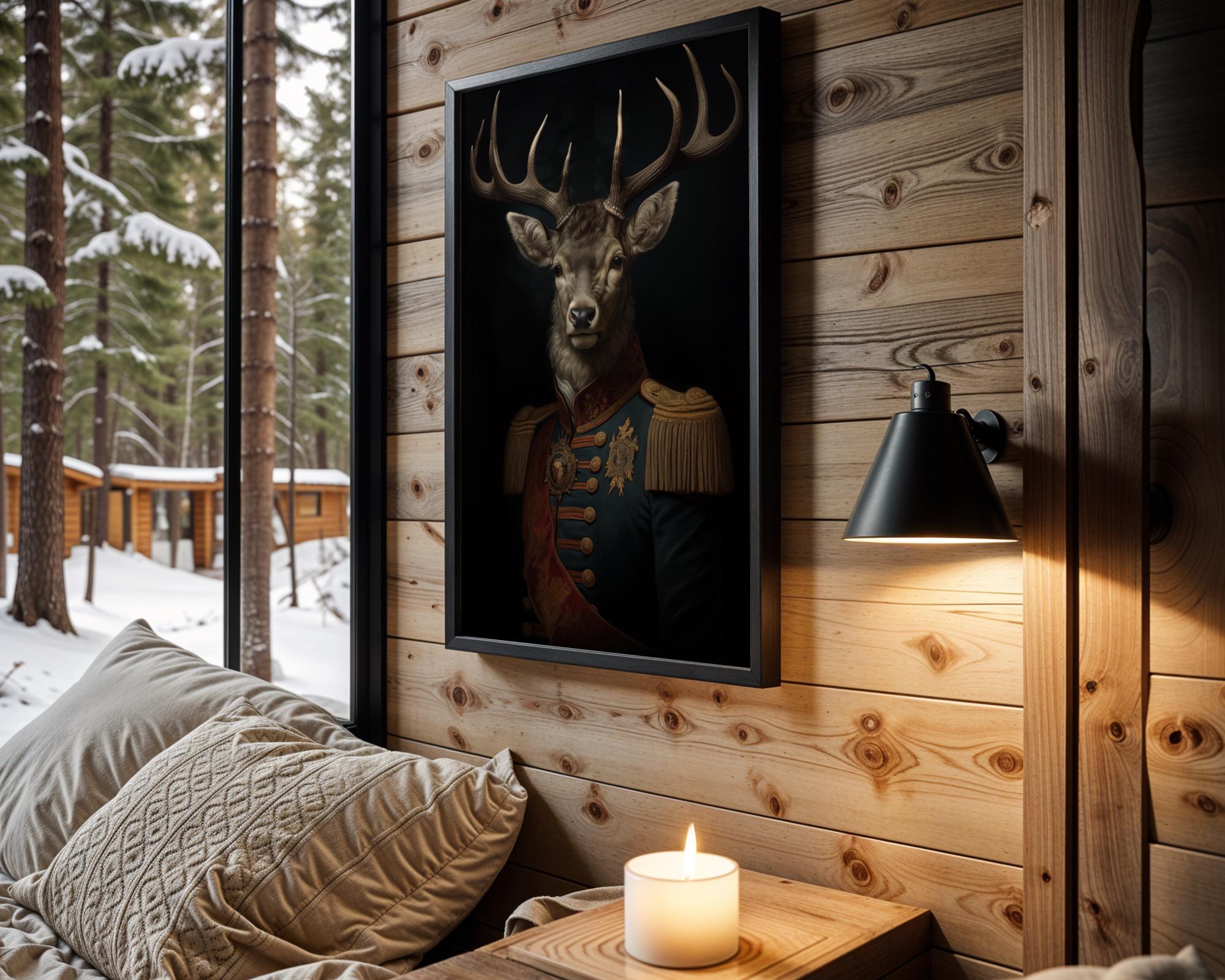 Regal Stag Portrait | Military Uniform Animal Wall Art wall art print, modern home decor, unframed artwork by Nomad & Nest