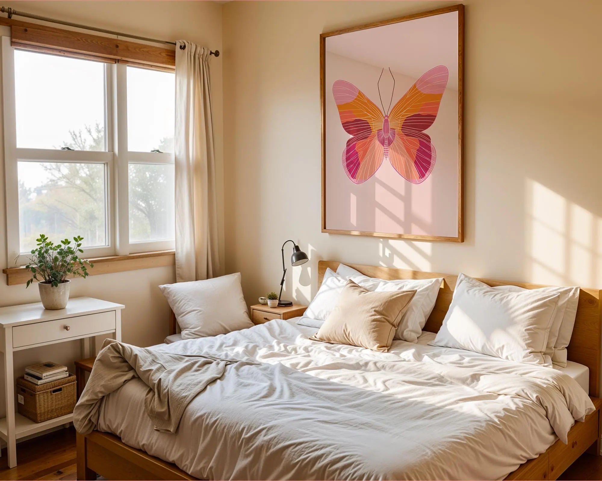 Pink & Orange Butterfly Art Print | Modern Minimalist Illustration wall art print, modern home decor, unframed artwork by Nomad & Nest