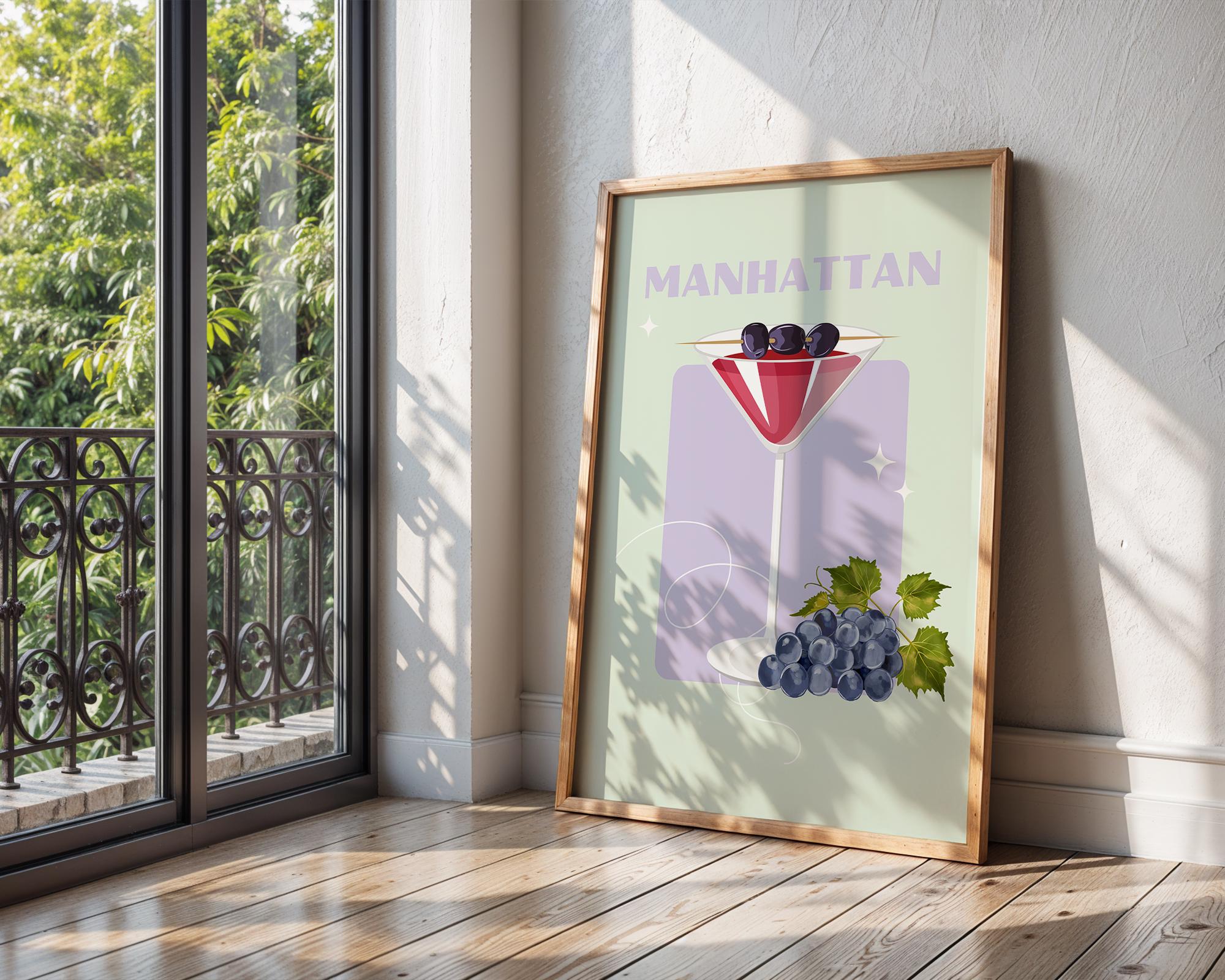 Manhattan Cocktail Print | Retro Bar Illustration, Home Bar Decor wall art print, modern home decor, unframed artwork by Nomad & Nest