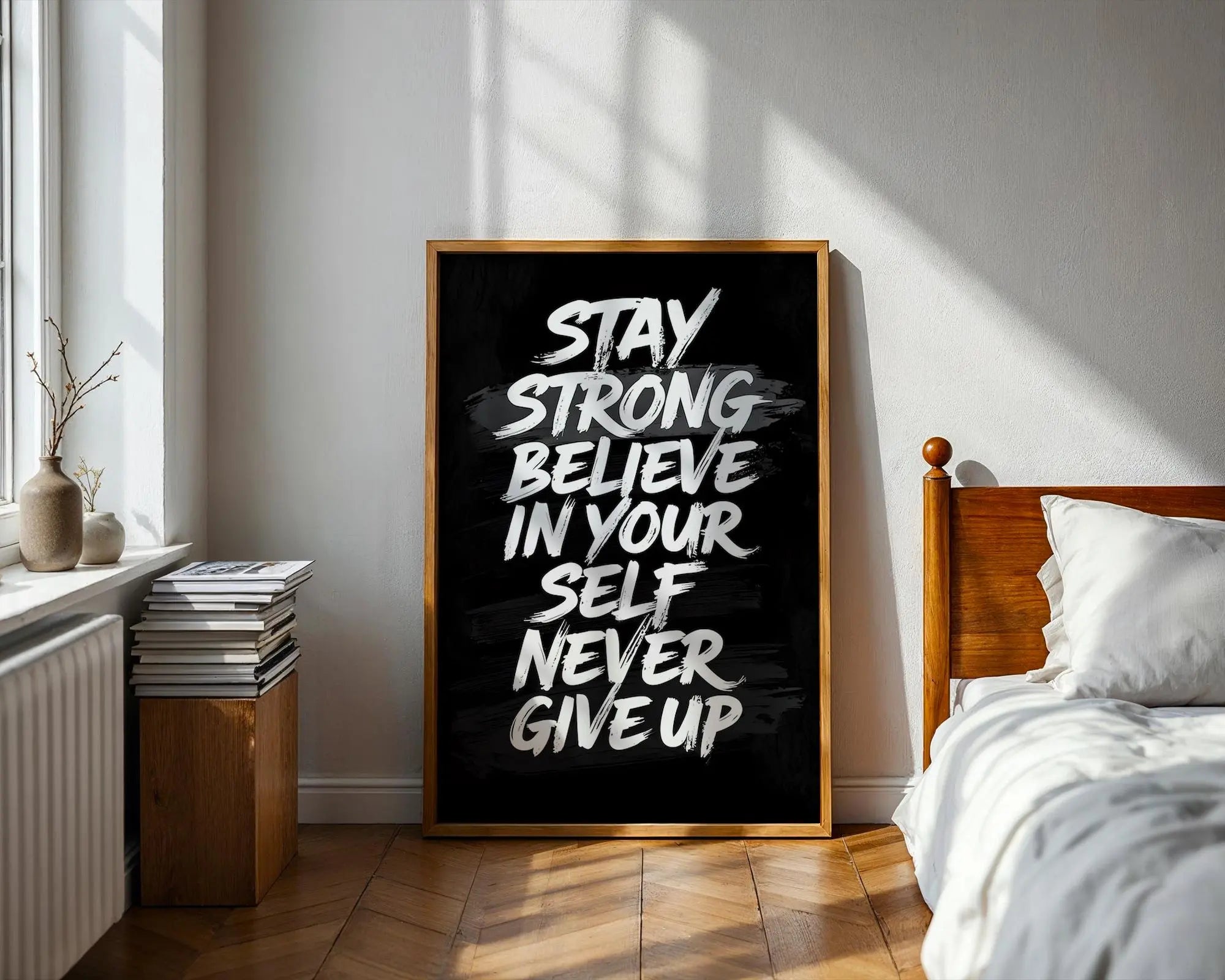 Stay Strong Typography Art Print | High Contrast Motivational Poster wall art print, modern home decor, unframed artwork by Nomad & Nest