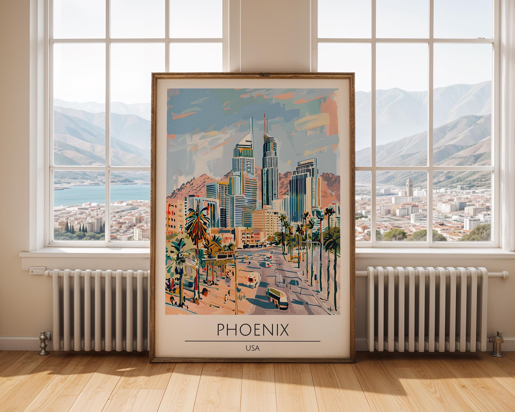 Phoenix Arizona Art Print | Desert City Skyline Poster wall art print, modern home decor, unframed artwork by Nomad & Nest
