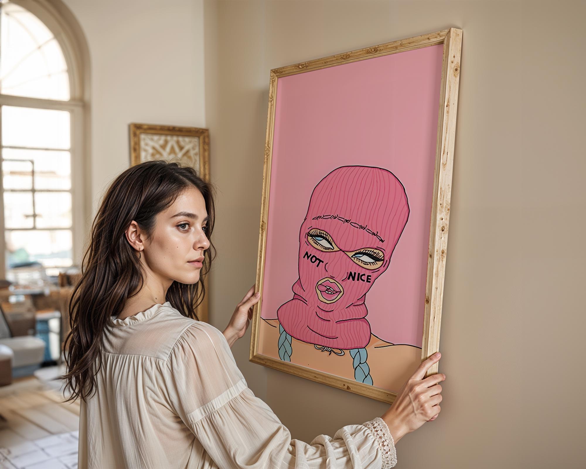 Modern Pop Art | Pink Balaclava Girl Print | Feminist Illustration wall art print, modern home decor, unframed artwork by Nomad & Nest