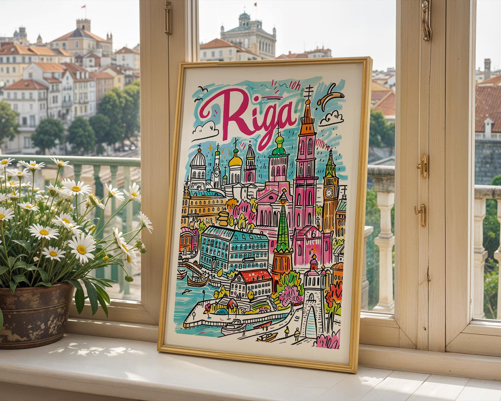 Riga Latvia Travel Poster | Colorful Baltic City Illustration wall art print, modern home decor, unframed artwork by Nomad & Nest