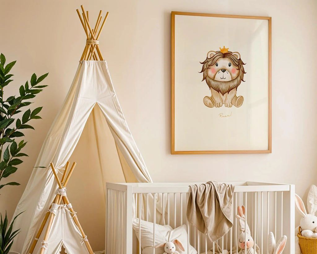Playroom Ideas | Lion Crown Nursery Art | Fun Safari Baby Wall Print wall art print, modern home decor, unframed artwork by Nomad & Nest