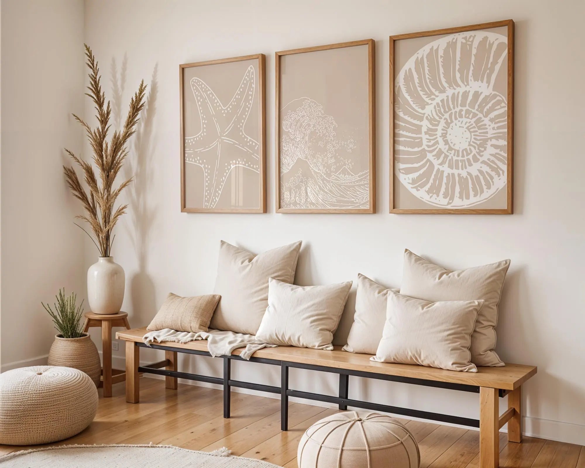 Colourful Prints | Coastal Print Set | Taupe Beach Art, Starfish, Wave, Shell wall art print, modern home decor, unframed artwork by Nomad & Nest
