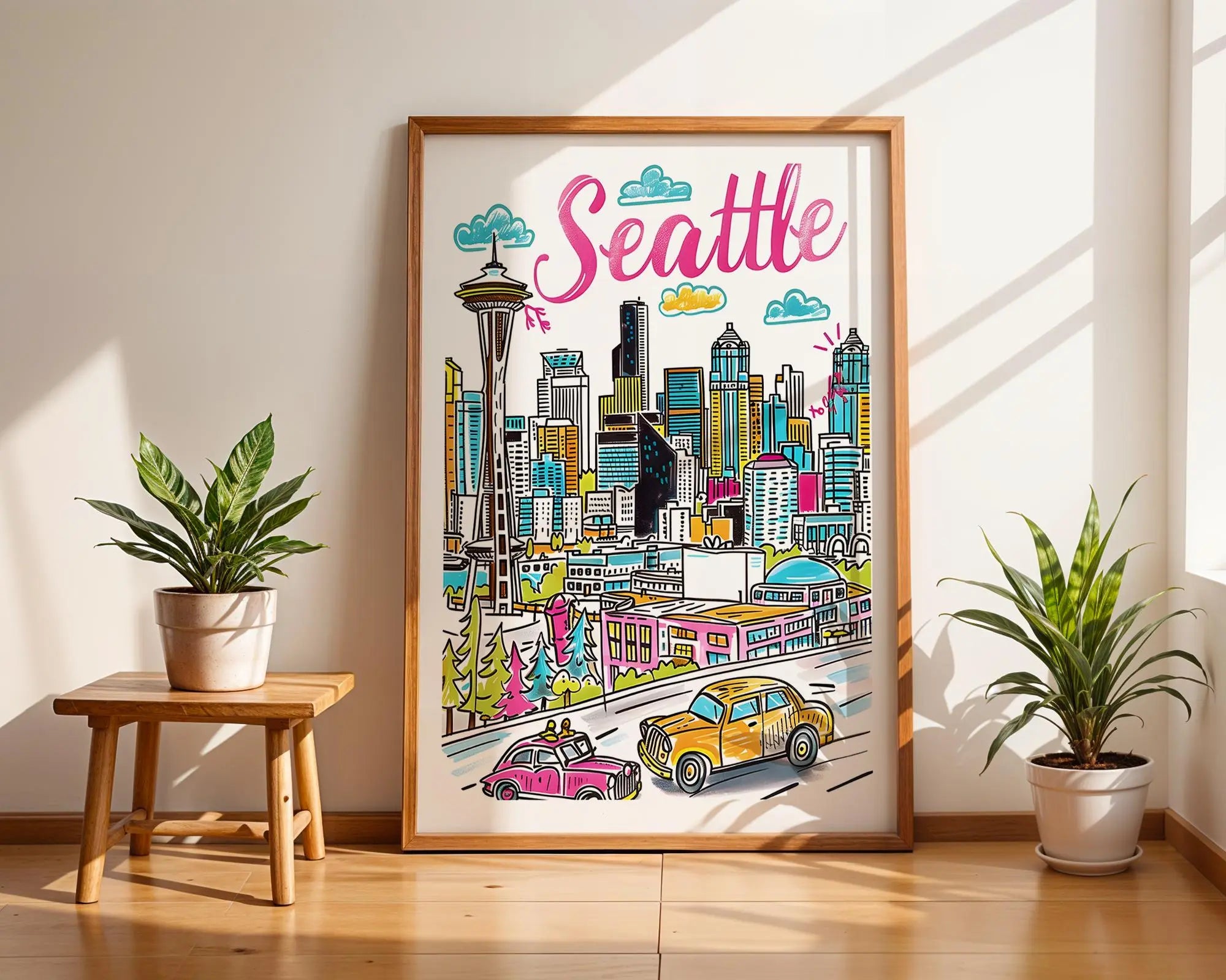 Seattle Skyline Art Print | Space Needle, Washington Travel Poster wall art print, modern home decor, unframed artwork by Nomad & Nest