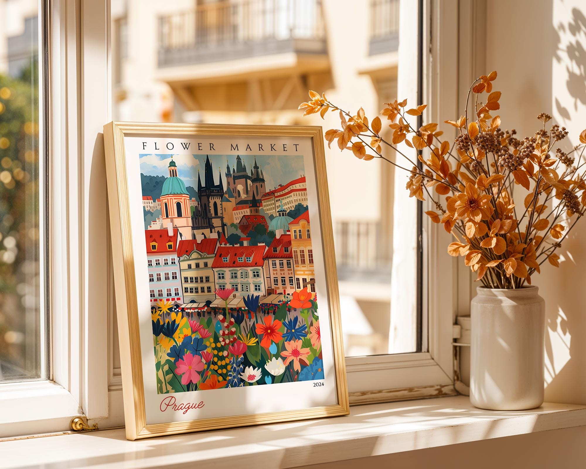 Prague Flower Market Print | Vintage Czech Travel Poster wall art print, modern home decor, unframed artwork by Nomad & Nest