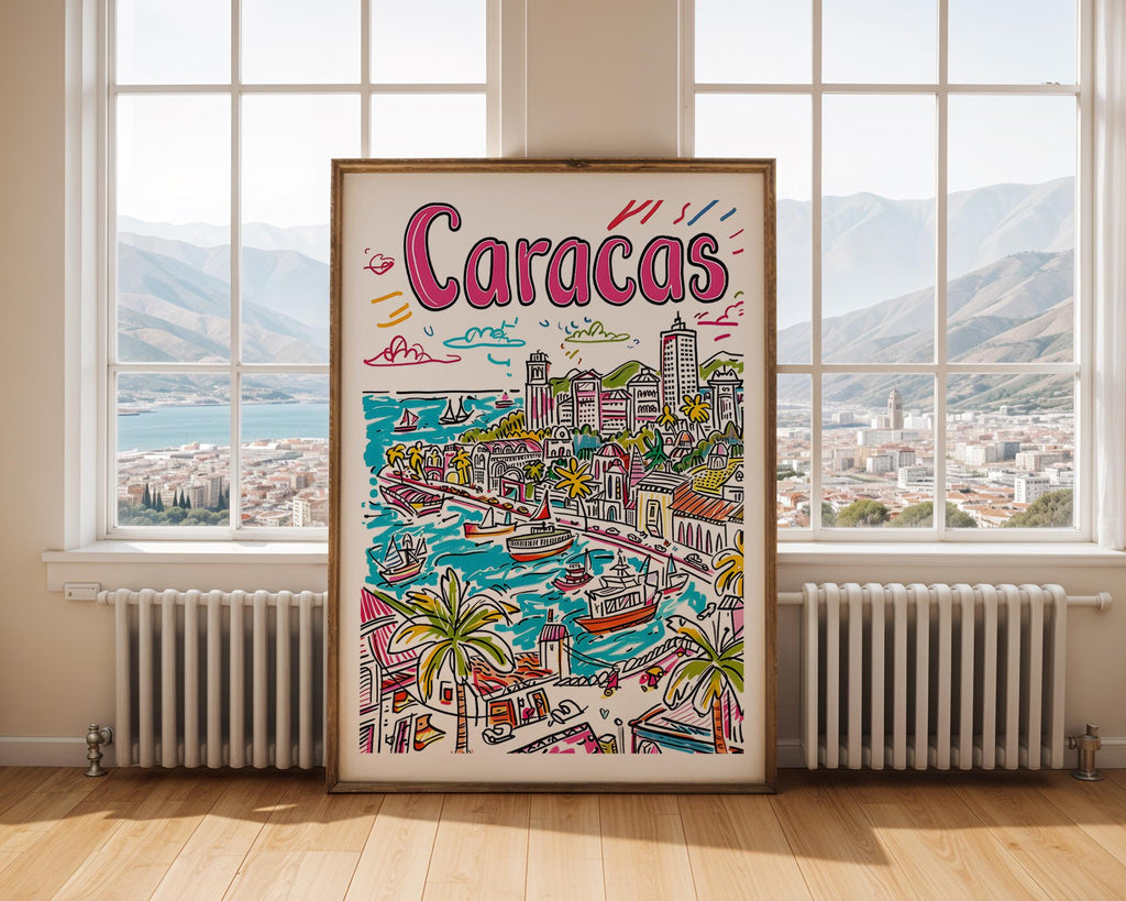 Caracas Venezuela Print | Colorful Cityscape Travel Poster wall art print, modern home decor, unframed artwork by Nomad & Nest