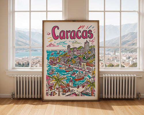 Caracas Venezuela Print | Colorful Cityscape Travel Poster wall art print, modern home decor, unframed artwork by Nomad & Nest