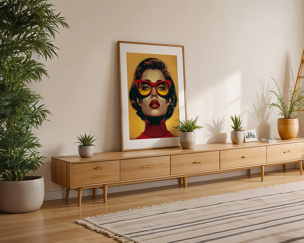 Modern Pop Art | Woman Portrait | Red Glasses, Mid-Century Fashion Print wall art print, modern home decor, unframed artwork by Nomad & Nest