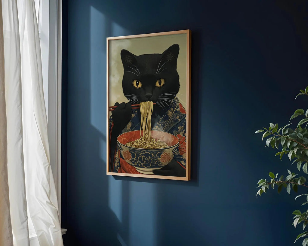 Japanese Poster | Ramen Cat Art Print – Funny Kimono Foodie Decor wall art print, modern home decor, unframed artwork by Nomad & Nest
