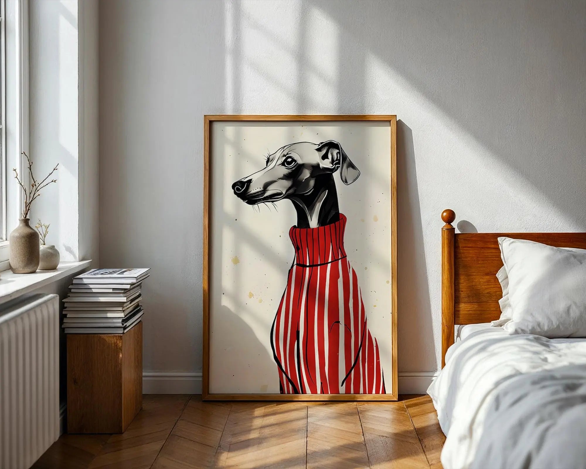 Positive Emotion | Greyhound Dog Wall Art | Stylish Pet Illustration | Modern Animal Decor Print wall art print, modern home decor, unframed artwork by Nomad & Nest