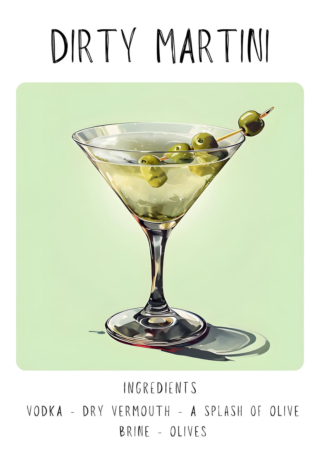 Dirty Martini Cocktail Art Print | Minimalist Bar Cart Decor wall art print, modern home decor, unframed artwork by Nomad & Nest