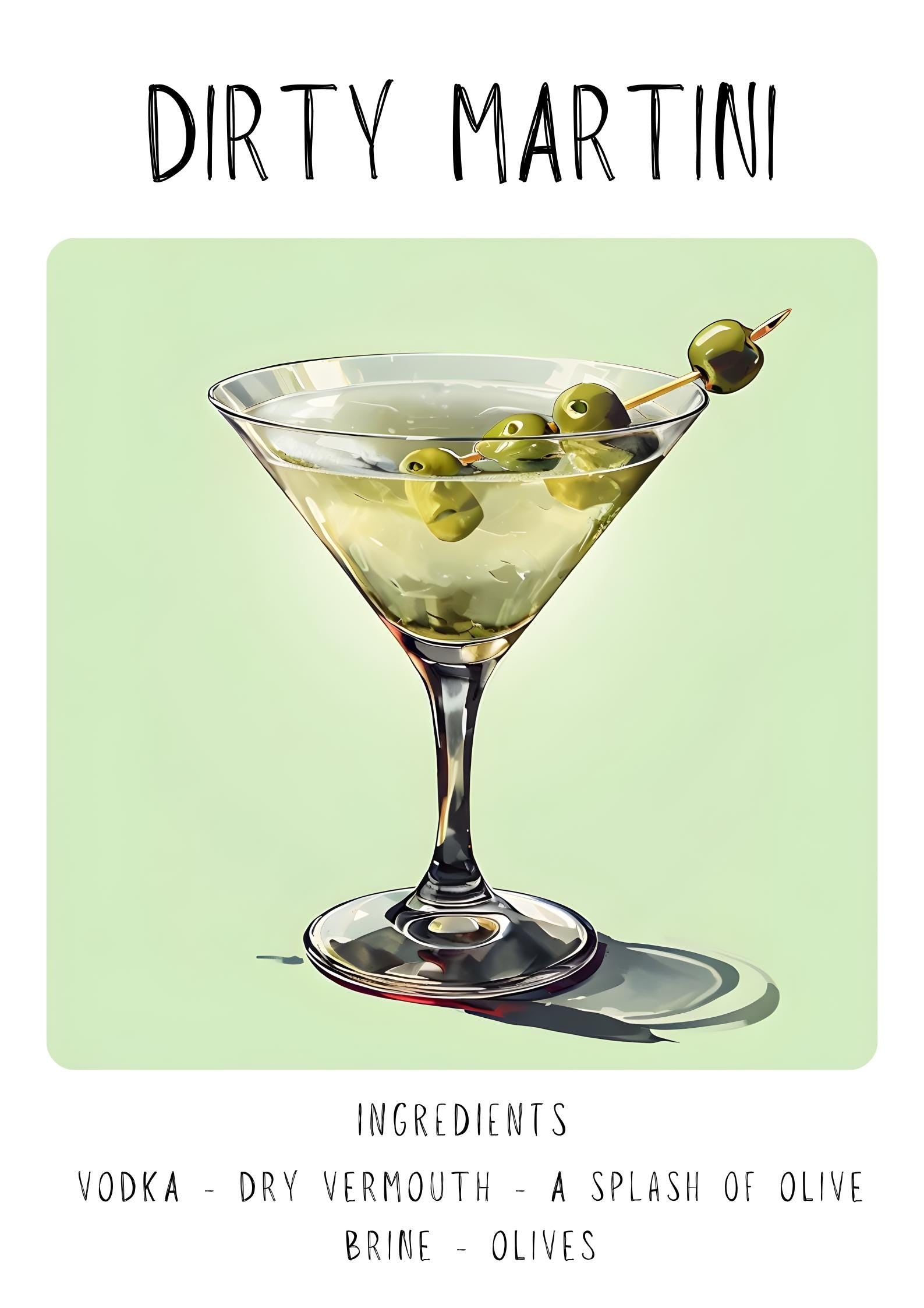Dirty Martini Cocktail Art Print | Minimalist Bar Cart Decor wall art print, modern home decor, unframed artwork by Nomad & Nest