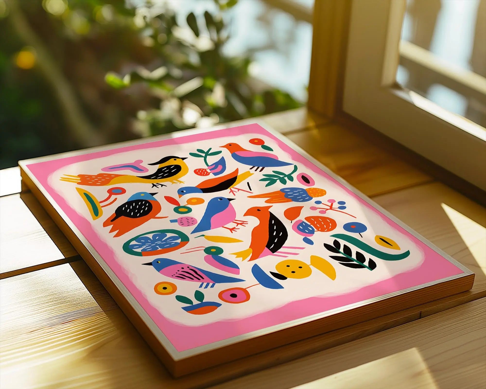 Colorful Birds Art Print | Modern Scandinavian Folk Poster wall art print, modern home decor, unframed artwork by Nomad & Nest