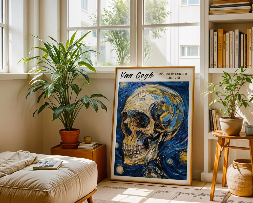 Van Gogh Print | Starry Night Skull Art  | Gothic Home Decor wall art print, modern home decor, unframed artwork by Nomad & Nest