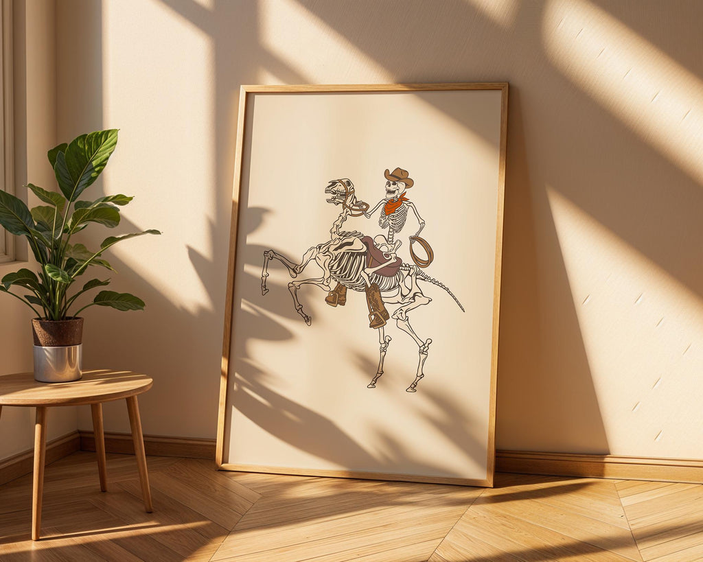 Skeleton Cowboy Print | Gothic Western Horse Rider Wall Art wall art print, modern home decor, unframed artwork by Nomad & Nest
