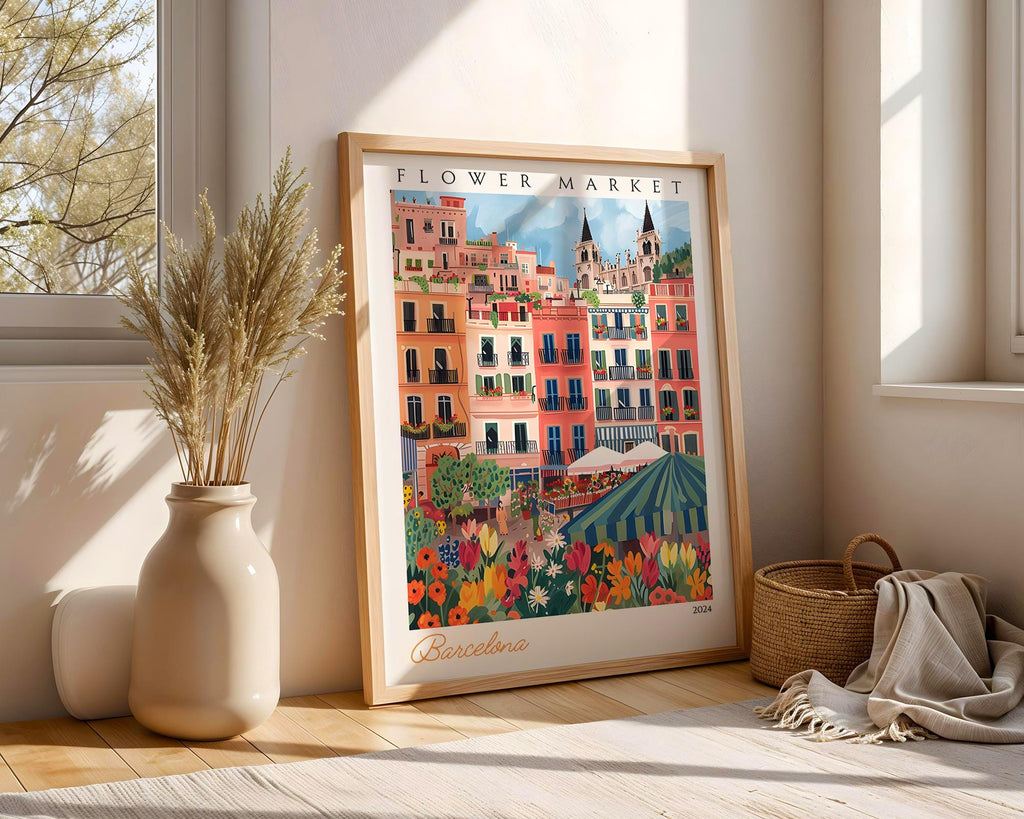 Barcelona Flower Market Print | Vintage Spanish Travel Poster wall art print, modern home decor, unframed artwork by Nomad & Nest