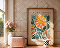 Abstract Floral Art Print | Yellow, Coral & Blue Botanical Poster wall art print, modern home decor, unframed artwork by Nomad & Nest