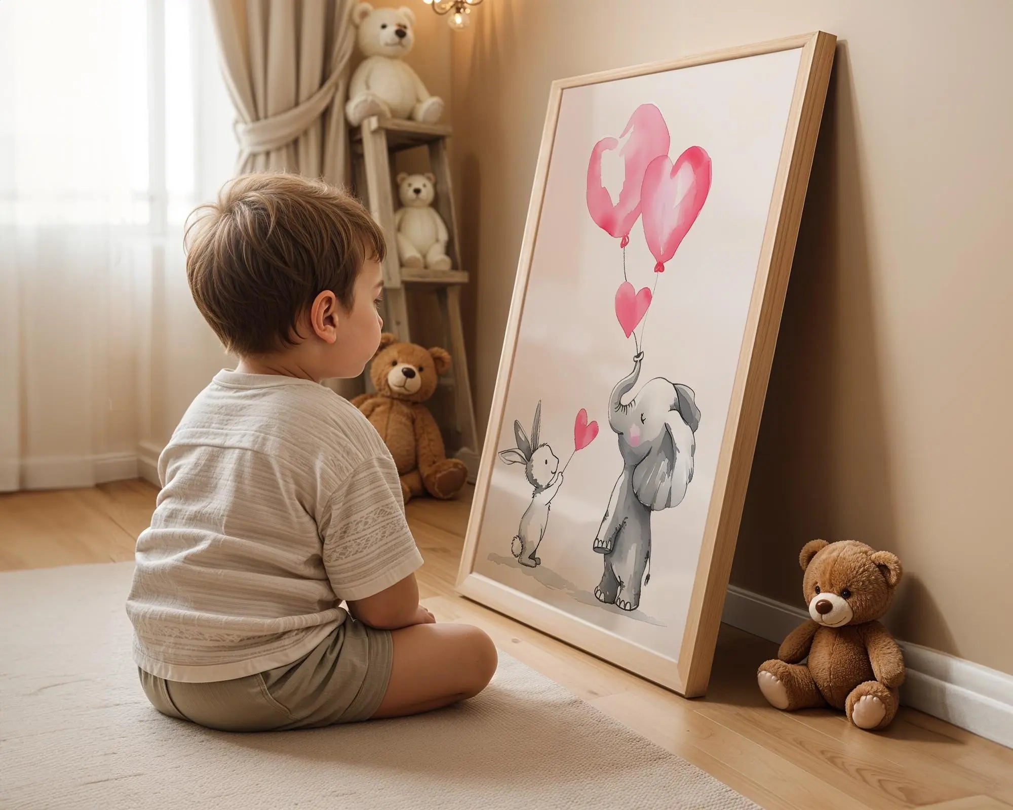 Playroom Ideas | Elephant Balloon Nursery Art | Safari Love Baby Wall Print wall art print, modern home decor, unframed artwork by Nomad & Nest