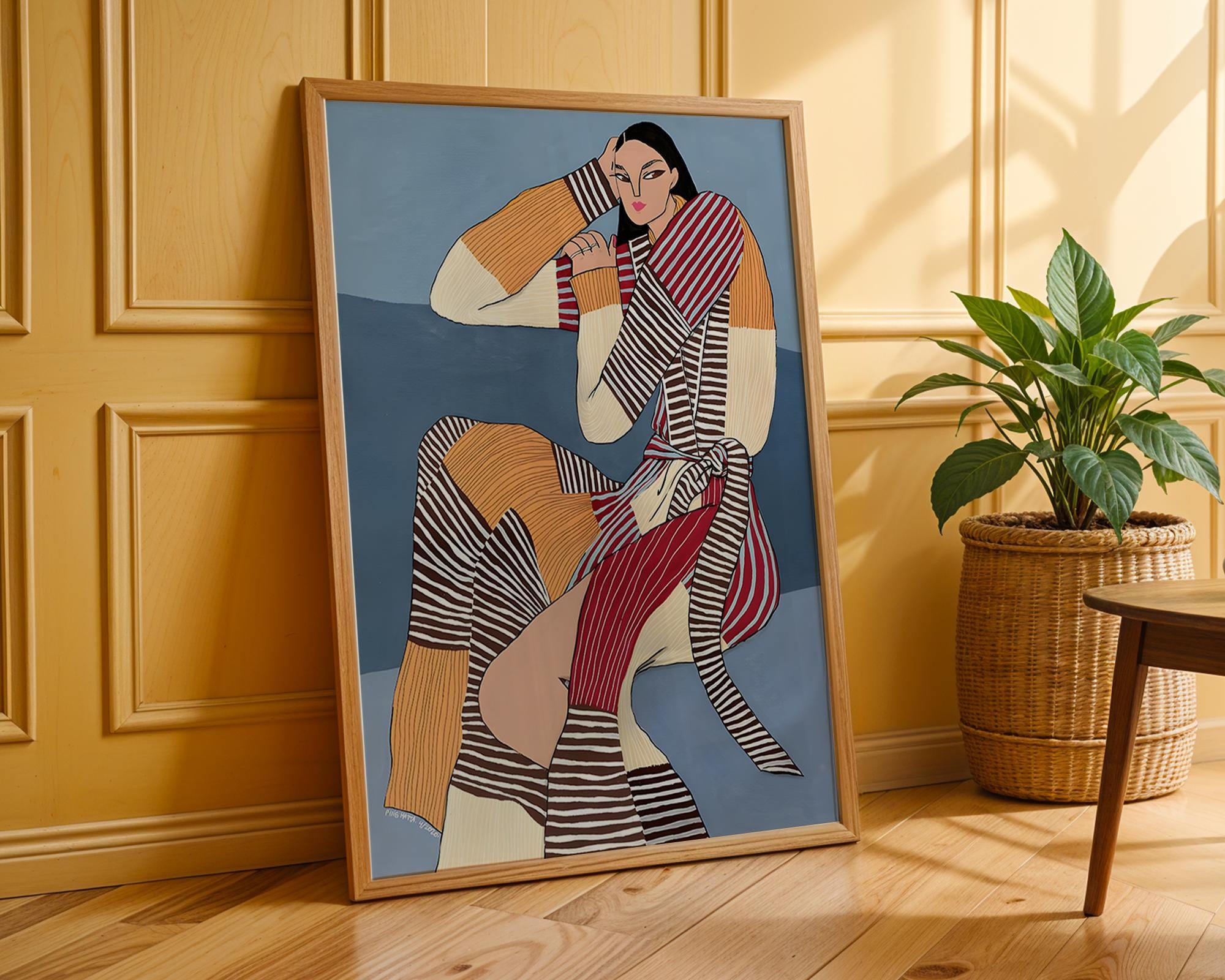 Modern Woman Fashion Illustration Art Print | Striped Outfit Portrait wall art print, modern home decor, unframed artwork by Nomad & Nest