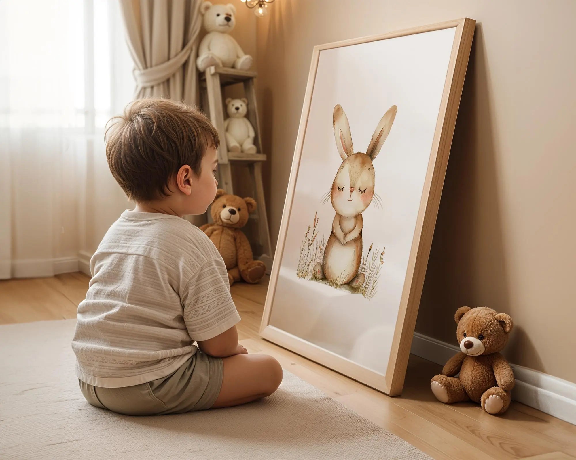 Playroom Ideas | Sleeping Bunny Nursery Wall Art | Rabbit Animal Baby Print wall art print, modern home decor, unframed artwork by Nomad & Nest