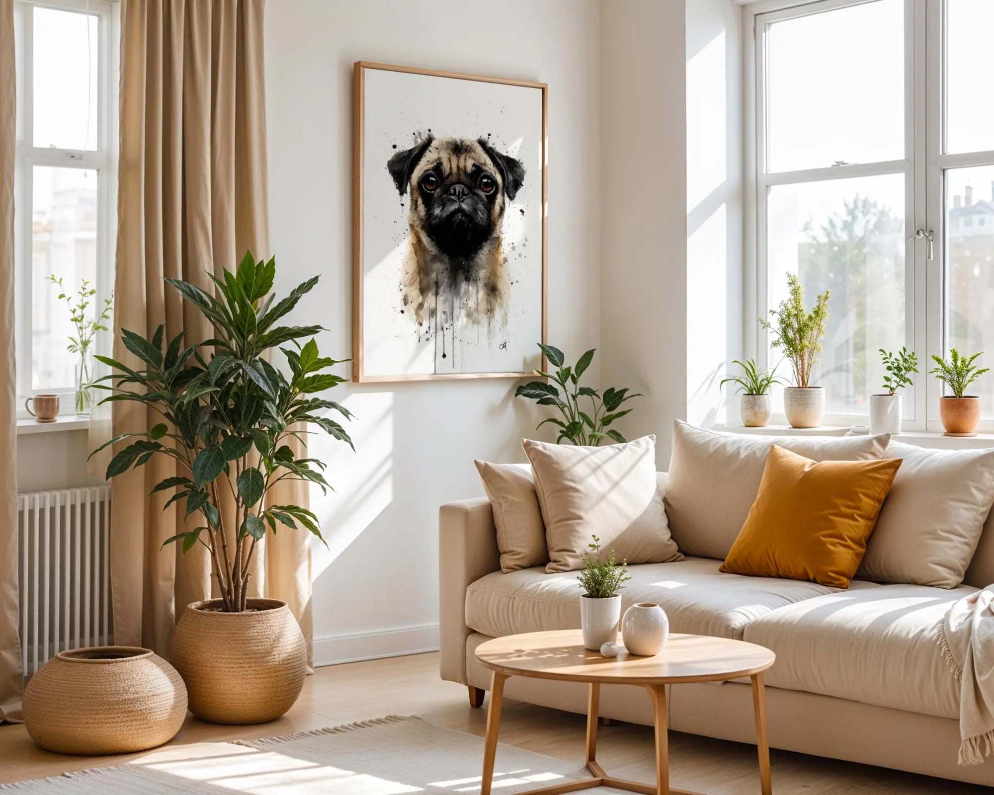 Pug Portrait Watercolour Print, Fawn Dog Wall Art wall art print, modern home decor, unframed artwork by Nomad & Nest