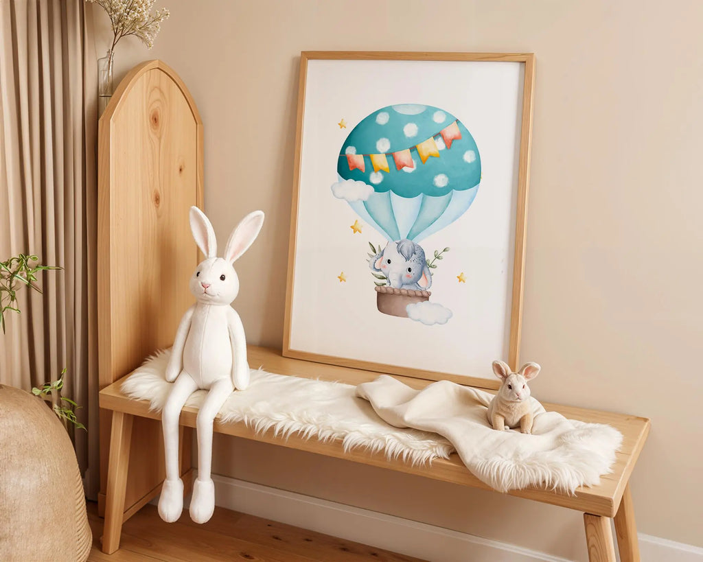 Playroom Ideas | Elephant Balloon Nursery Print | Cute Animal Wall Art wall art print, modern home decor, unframed artwork by Nomad & Nest