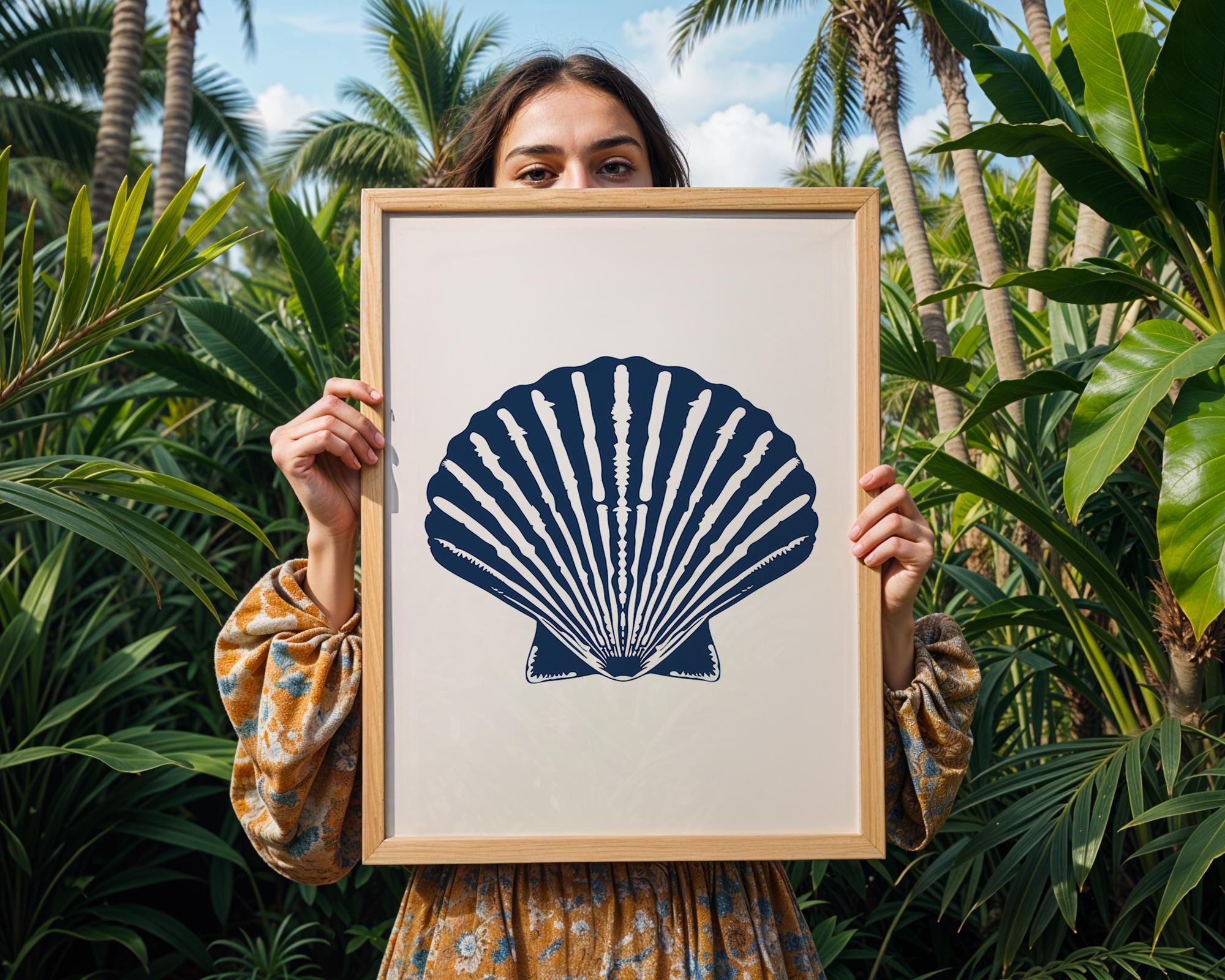 Seashell Wall Art Print | Navy Coastal Decor wall art print, modern home decor, unframed artwork by Nomad & Nest