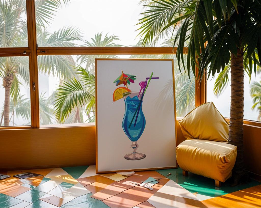 Blue Cocktail Art Print | Tropical Bar Wall Decor wall art print, modern home decor, unframed artwork by Nomad & Nest