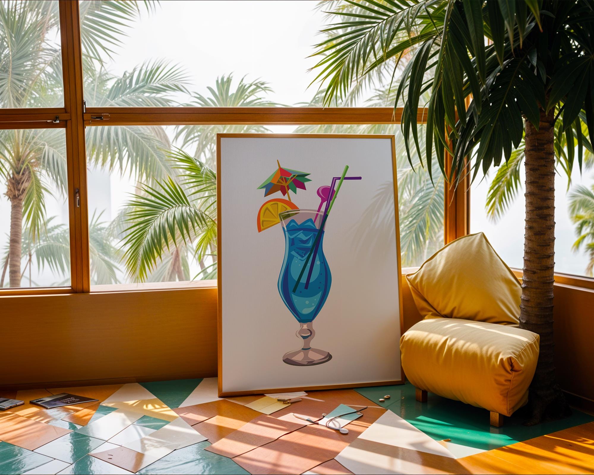 Blue Cocktail Art Print | Tropical Bar Wall Decor wall art print, modern home decor, unframed artwork by Nomad & Nest